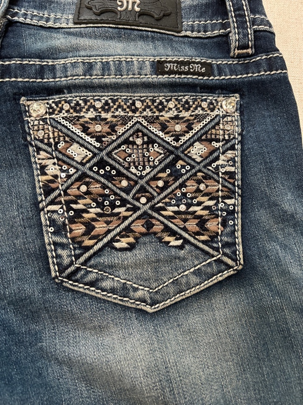 Miss Me Jeans Hailey Skinny 28 Blue Denim Aztec Embellished Back Pockets - Picture 16 of 16